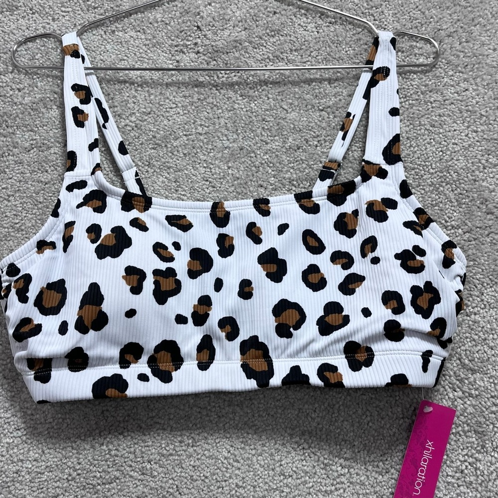 Xhilaration Swimsuit Womens X 14 W Bikini Top White Leopard Print Builtin Bra